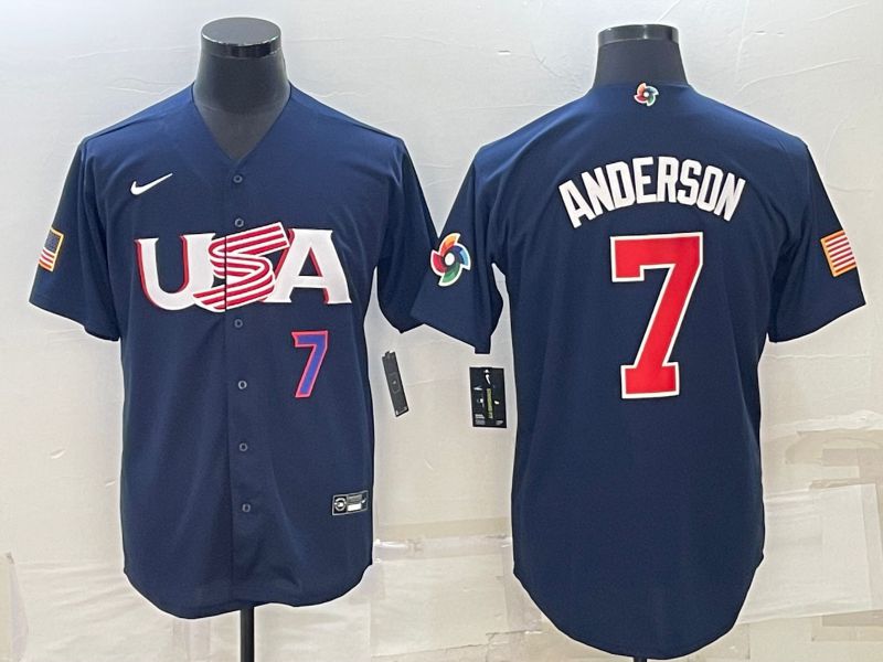 Men 2023 World Cub USA #7 Anderson Blue Nike MLB Jersey1
